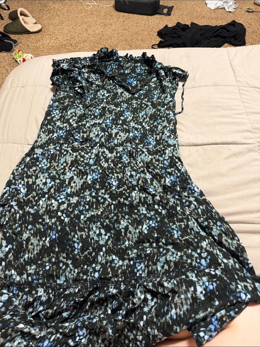 Women's Black Floral Print Ruffle Dress